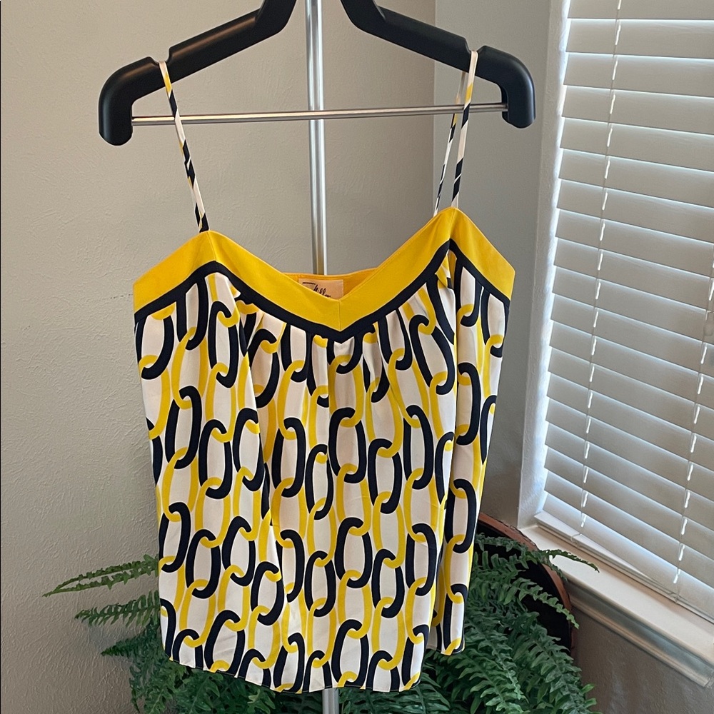 Milly Yellow Black Chain-Print Spaghetti Strap Silk Camisole